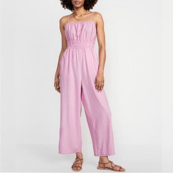 Old Navy Pants - NWT Old Navy Linen Blend Gathered Smocked Sleeveless Baby Pink Jumpsuit